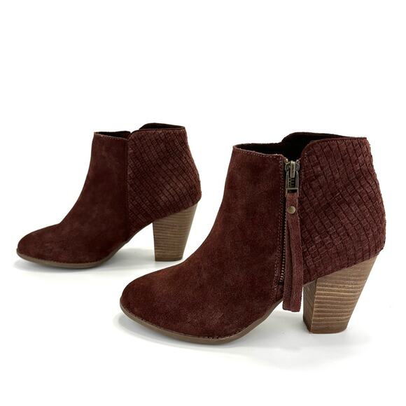 Sole Society Zada Women Red Wine Ankle Boot Size 8.5 Suede Cuban Heel Almond Toe - Picture 15 of 16